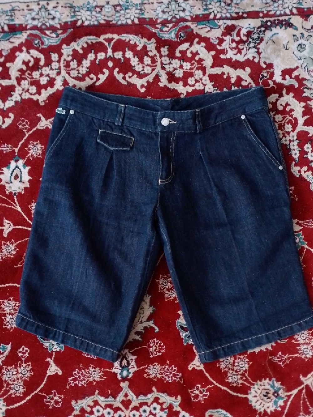 Lacoste Denim Shorts Cotton Linen Blend